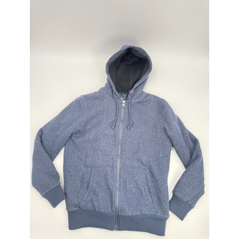 Buffalo David Bitton Fleece Sherpa Lined Hoodie Men's Large Gray Blue Full Zip